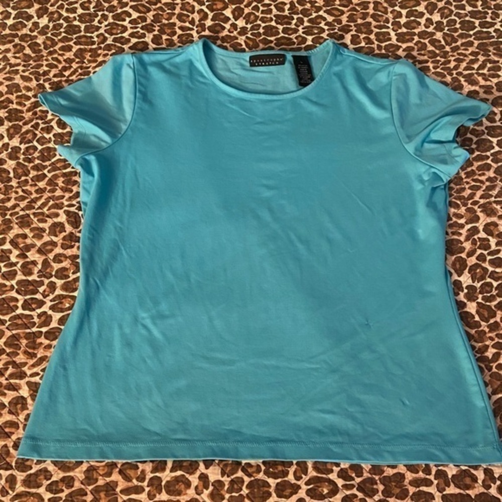 Turquoise Stretch Short Sleeve Top Blouse Large